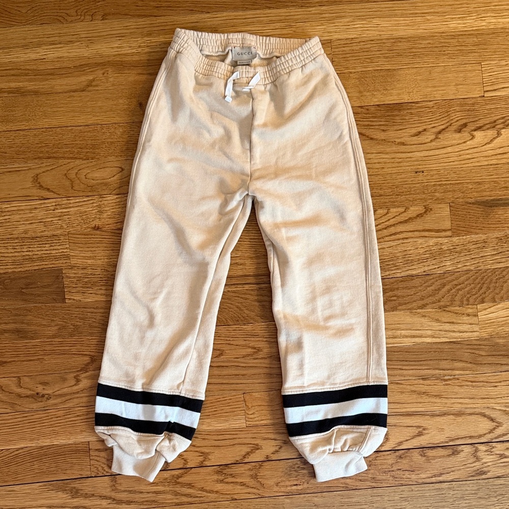 Gucci Kids Beige Joggers with Black Stripes